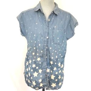 Gloria Vanderbilt Blue with White Star Spangled Banner Shirt S
